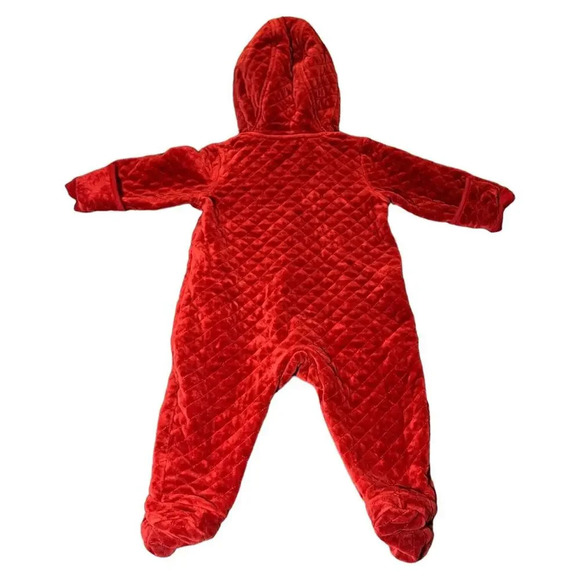 Nordstrom Baby‎ Quilted One Piece Bunting Velour Red Heart Bear Girl 12 Months - Picture 2 of 9
